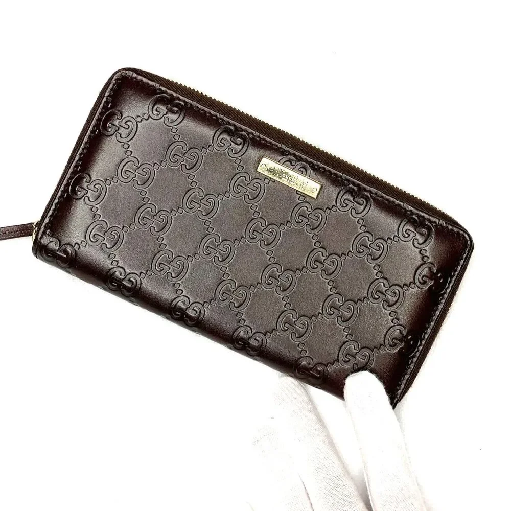 Gucci Brown Embossed GG Zip Around Wallet with Gold Hardware - Picture 2 of 6
